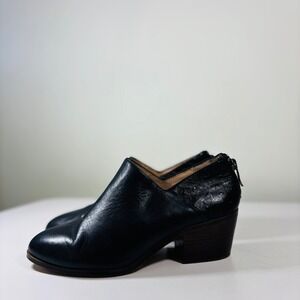 Anthropologie Womens Black Leather Back Zip Heeled Ankle Boot Size 6.5